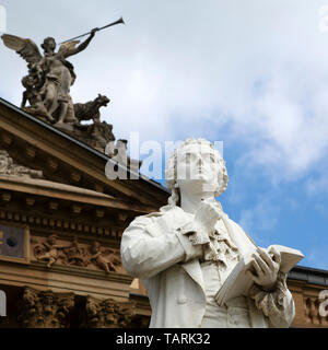 Friedrich Schiller Denkmal (schillerdenkmal) außerhalb der Hessischen Staatstheater (Hessisches Staatstheater) in Wiesbaden, Deutschland. Schiller war ein po Stockfoto