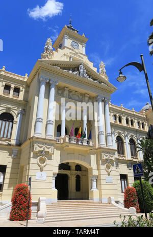 Schönen, verzierten Rathaus, mit den Büros der Bürgermeister & Stadtrat, in Malaga, Costa del Sol, Spanien, Europa Stockfoto