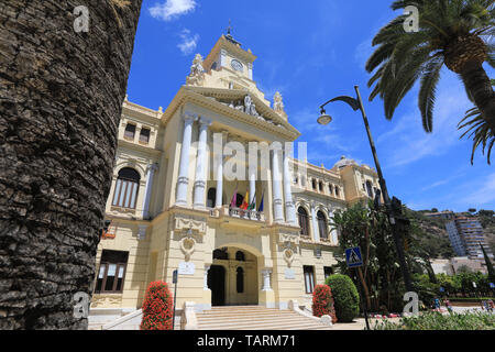 Schönen, verzierten Rathaus, mit den Büros der Bürgermeister & Stadtrat, in Malaga, Costa del Sol, Spanien, Europa Stockfoto