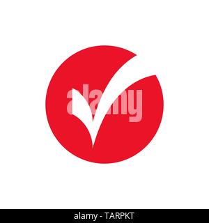 Markierung prüfen. Gültige Dichtung Symbol. Weiß abgerundete Tick mit Schatten im blauen Kreis. Flache OK Aufkleber Symbol. Auf weiß isoliert. Schaltfläche "Annehmen". Gut für Web und s Stock Vektor