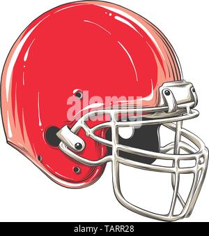 Vektor Zeichnung des American Football Helm in Farbe, auf weißem Hintergrund. Grafische Darstellung, von Hand zeichnen. Zeichnung für Poster, Dekoration Stock Vektor