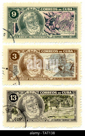 Historische Briefmarken aus Kuba, Historische Briefmarken, Ernest Hemingway, 1963, Kuba, Karibik Stockfoto