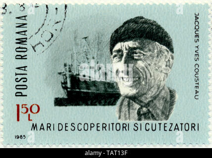Historische Briefmarken, Rumänien, Historische Briefmarke, Jacques-Yves Cousteau, 1985, Rumänien, Europa Stockfoto