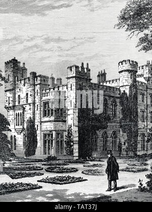 Neue hawarden Schloss, Hawarden, Flintshire, Wales, England, die Immobilien der ehemaligen britischen Premierminister William Ewart Gladstone, historische Gravur, 19. Jahrhundert, Neue hawarden Schloss, Hawarden, Flintshire, Wales, England, das Anwesen des ehemaligen britischen Premierministers William Ewart Gladstone, historischer Stich aus dem 19. Jahrhundert Stockfoto