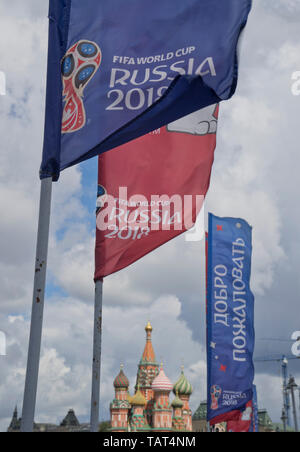 Russland Fußball WM 2018 Banner am Roten Platz in Moskau, Russland Stockfoto