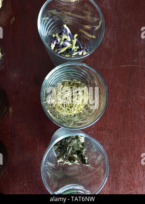 Bestandteile von Tee Stevia. Getrocknete Kräuter Tee Stockfoto