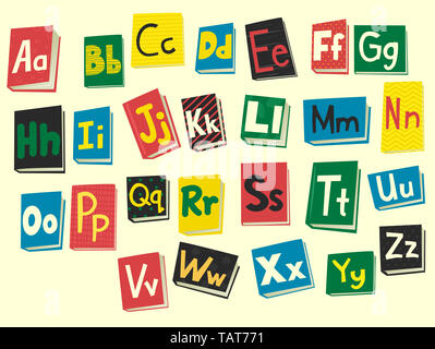 Abbildung: die Buchstaben des Alphabets auf Buch deckt Stockfoto