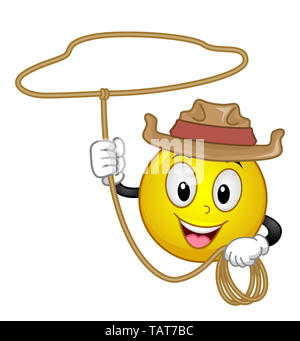 Abbildung: ein Smiley trägt einen Cowboyhut und Spinnen ein Seil oder Trick Roping Stockfoto