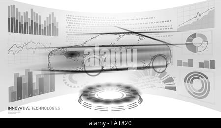 Low Poly Auto automation Diagnose Technologie. Industrial Data Analyse Business factory HUD dispalay Maschine Schweißer. Auto AI Polygon weißes Dreieck Stock Vektor