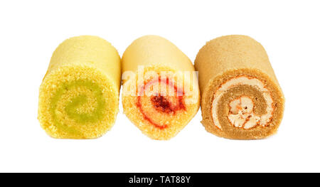 Marmelade Brötchen Kuchen auf weißem Hintergrund. Stockfoto