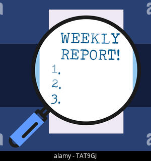 Text Zeichen angezeigt Wochenbericht. Business Foto präsentiert Informationen über das, was innerhalb der Woche bekannt geworden sind, Stockfoto