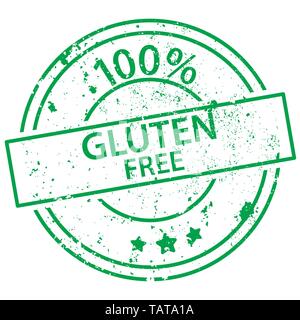 Grüne runde Stempel mit den Worten 100% glutenfrei auf weißem Hintergrund Stock Vektor
