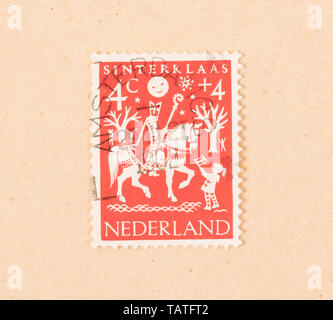 Die Niederlande 1960: einen Stempel in den Niederlanden gedruckten zeigt die niederländische Urlaub von Sinterklaas, um 1960 Stockfoto