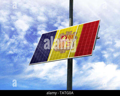 Solar Panels gegen einen blauen Himmel mit ein Bild von der Flagge von Andorra Stockfoto