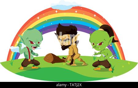 Hässliche Troll mit caveman gnome und Rainbow Vector Illustration Design Stock Vektor