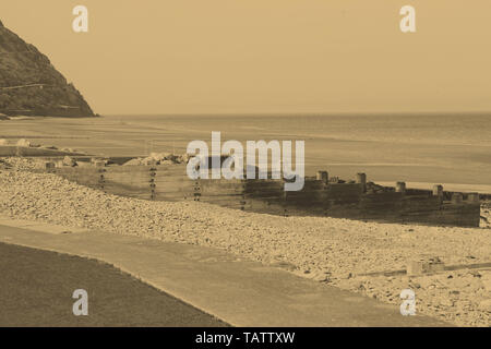 Penmaenmawr ist eine Stadt und Gemeinde in Conwy County Borough, Wales. Die Bilder werden im alten Zeitung Schwarz und Weiß genommen Stockfoto