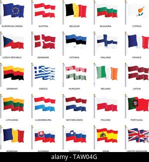 Land der Europäischen Union Fahnen, die Mitgliedstaaten der EU. Vector Illustration Stock Vektor