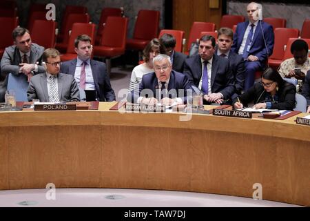 Vereinten Nationen, New York, USA, 28. Mai 2019 - Mitteilung der Stellvertreter des Ministers für auswärtige Angelegenheiten der Russischen Föderation Amb. Sergey Vershinin auf Syrien heute am Hauptsitz der Vereinten Nationen in New York. Foto: Luiz Rampelotto/EuropaNewswire KREDITKARTE ZWINGEND ERFORDERLICH. | Verwendung der weltweiten Kredit: dpa Picture alliance/Alamy leben Nachrichten Stockfoto