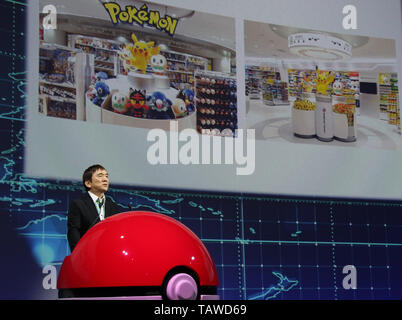 Tokio, Japan. 29 Mai, 2019. Japans Pokemon Company Präsident Tsunekazu Ishihara kündigt Geschäftsstrategie des Unternehmens in Tokio am Mittwoch, 29. Mai 2019. Nintendo Spiel Charakter Firma Pokemon das neue Spiel "Pokemon" im Jahr 2020 produzieren wird, welche Funktionen schlafen Zeit verwandelt sich in eine Unterhaltung für ein Gameplay. Credit: Yoshio Tsunoda/LBA/Alamy leben Nachrichten Stockfoto