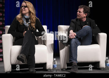 "Zurück in die Zukunft" warf Union in Calgary Comic- und Entertainment Expo gehalten an der BMO Center Mit: Lea Thompson, Michael J. Wo: Calgary, Kanada, wenn: 26 Apr 2019 Credit: WENN.com Stockfoto