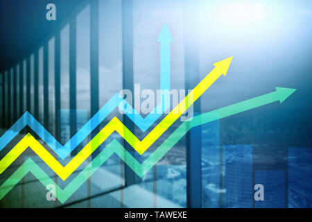 Finanzielle Wachstum Pfeile graph. Investitionen und Handel Konzept. Stockfoto