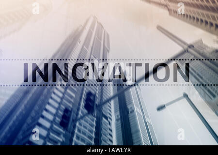 Double Exposure innovation Tex. Wirtschaft und Technologie Konzept. Stockfoto