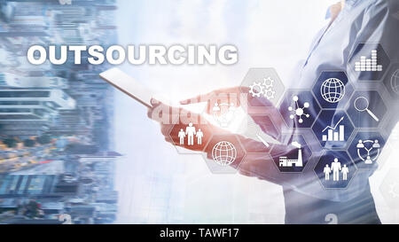 Outsourcing Human Resources. Global Business Industrie Konzept. Freiberufliche Auslagern internationale Partnerschaft. Stockfoto