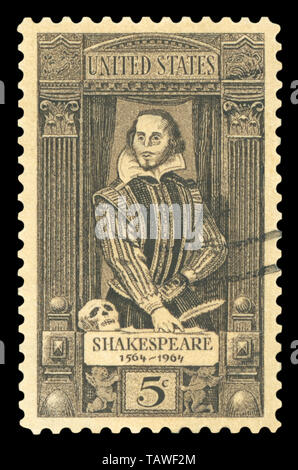 USA - ca. 1964: Briefmarke in den Vereinigten Staaten von Amerika gedruckt zeigt ein Porträt von William Shakespeare. Stockfoto