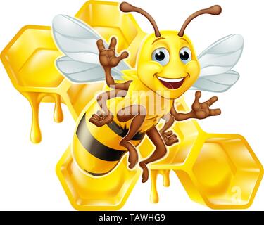 Bumble Bee Honey Comb Bumblebee Hive Cartoon Stock Vektor