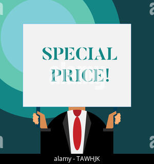 Schreiben Hinweis angezeigt. Business Konzept für den Verkauf zu einem Preis, der niedriger ist als die üblichen Ermäßigten Stockfoto