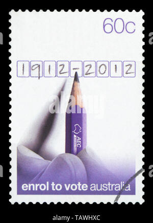 Australien - ca. 2012: einen Stempel in Australien gedruckten zeigt die Anmelden Australien zu stimmen, ca. 2012. Stockfoto