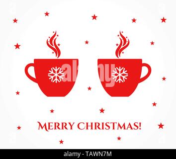 Zwei Weihnachten Tassen Kaffee oder heiße Schokolade. Vector Illustration Stock Vektor