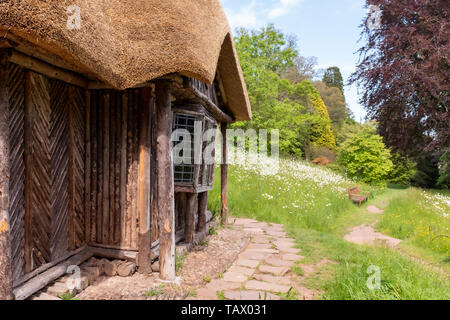 Der Bär Hütte, alten strohgedeckten Garten Gebäude, killerton Immobilien, National Trust, Devon, Großbritannien Stockfoto