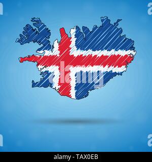 Scribble Karte von Island. Skizze Land Karte für Infografik, Broschüren und Präsentationen, stilisierte Skizze Karte von Island. Vector Illustration Stock Vektor