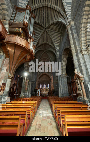 Embrun, Alpes-de-Haute-Provence, 05000, Frankreich - Mai 03, 2019: Der innenraum der Kathedrale Notre-Dame d'Embrun und seine Orgel Stockfoto