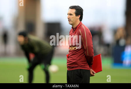 Arsenal manager Unai Emery während des Trainings im Olympischen Stadion, Baku. Stockfoto