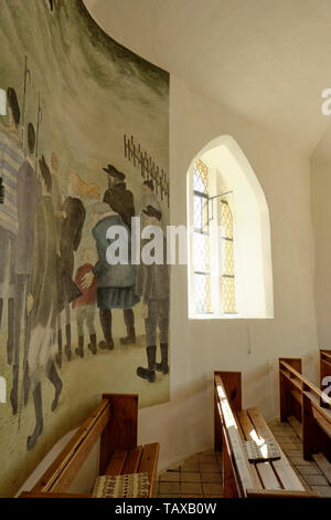 Der Innenraum Wandgemälde von Vitt Gemeinde/Kirche von Vitt/Vitt Kapelle im Fischerdorf Vitt in der Nähe der Insel Rügen an der Ostsee in Deutschland. Stockfoto