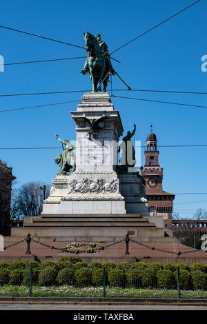 Mailand: das Denkmal für Giuseppe Garibaldi, italienischer General und Nationalisten, der Italienischen Vereinigung und die Schaffung des Reiches beigetragen. Stockfoto