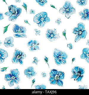 Nahtlose Muster mit wildflower Veronica. Kleine blaue Blume auf einem weißen Hintergrund. Das Konzept der Frühjahrsblüte. Stockfoto