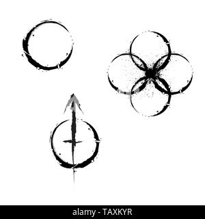 Set aus drei verschiedenen Kreis grunge Symbole auf weißem Hintergrund Stock Vektor