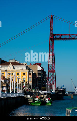 Palma de Mallorca, Spanien. Februar 14, 2019. Transporter Bridge genannt Vizcaya Brücke auf den Fluss Nervion (Puente transportador de Vizcaya) Stockfoto