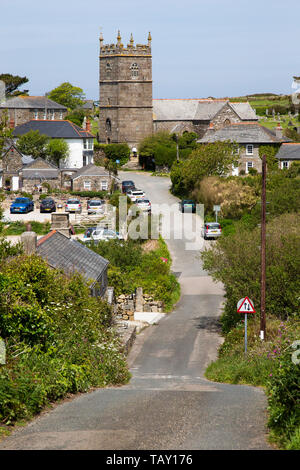 Eine Ansicht von Zennor, einem kleinen Dorf in Cornwall an der Nordküste liegen oberhalb der felsigen Klippen und gleichzeitig Heimat des D H Lawrence. Stockfoto