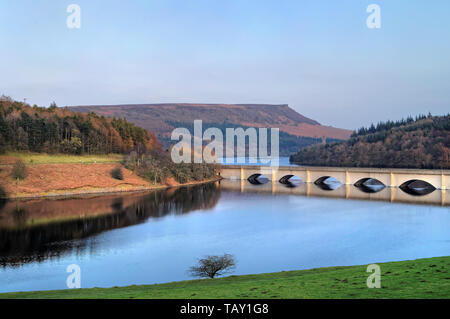 Großbritannien, Derbyshire, Peak District, Ladybower Reservoir in Richtung Ashopton Viadukt & Bamford Edge suchen Stockfoto