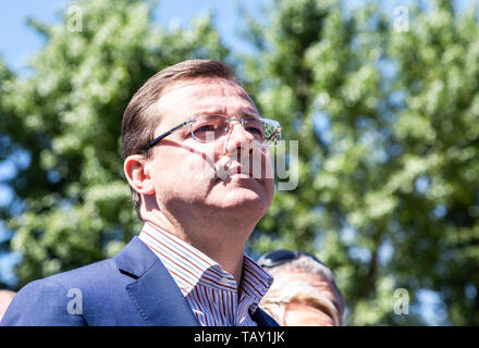 Samara, Russland - 25 Mai, 2019: der Gouverneur der Region Samara Dmitri Asarow auf der Presse Tag Urlaub Stockfoto