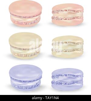 Bunten Makronen auf weißem Hintergrund. 3d realistische almond Cookies. Vektorgrafiken. Makronen hautnah. Stock Vektor