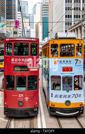 Traditionelle Hong Kong elektrische Straßenbahnen, Hongkong, China Stockfoto