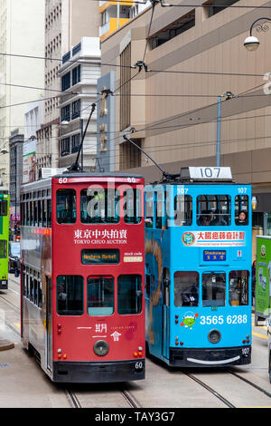 Traditionelle Hong Kong elektrische Straßenbahnen, Hongkong, China Stockfoto