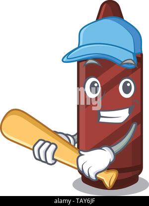 Spielen Baseball braun Crayon über einen Charakter Buch Stock Vektor