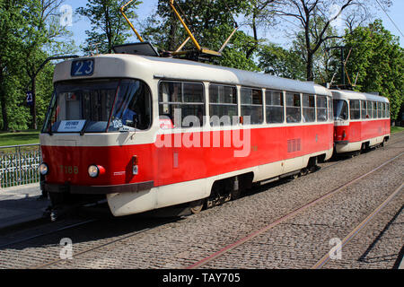 Erbe, Straßenbahn, Tram T3 der Linie 23 in Malovanka in Prag, Tschechische Republik Stockfoto