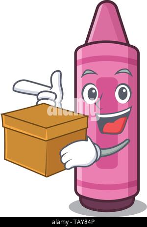 Mit box pink Buntstifte in Cartoon school Bag Stock Vektor